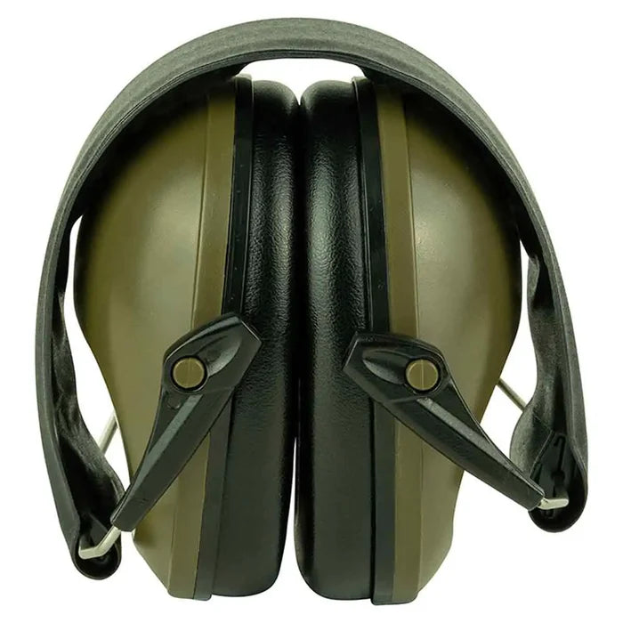 Foldable Jack Pyke Passive Ear Defenders in green, designed for compact storage and effective hearing protection in hunting and shooting activities.  from  John Bull Clothing