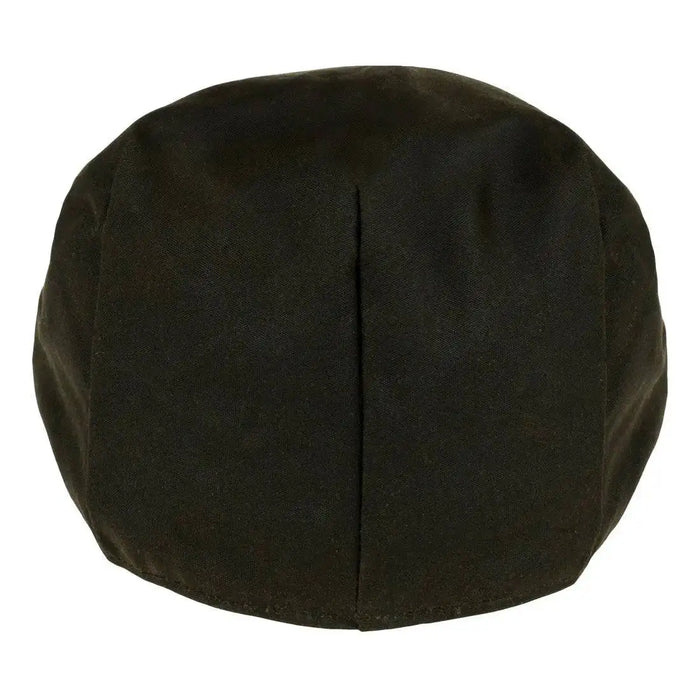 Rear view of the Jack Pyke Wax Flat Cap Green, showing its structured back panel and durable waxed cotton construction.  from  John Bull Clothing