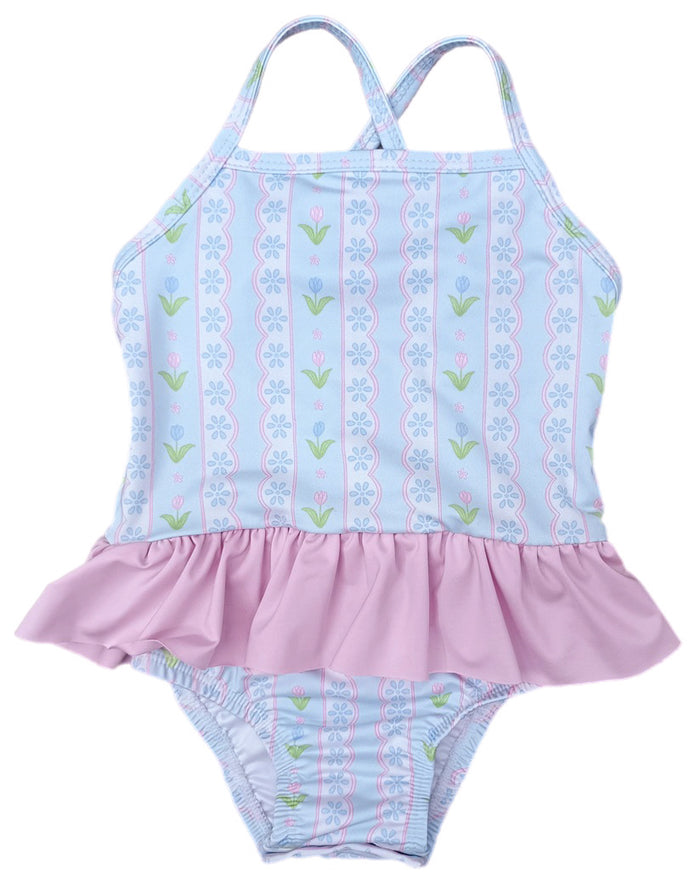 James and Lottie - Lainey Swimsuit - Blue Floral Scallop