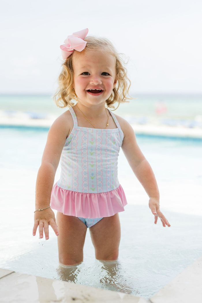 James and Lottie - Lainey Swimsuit - Blue Floral Scallop