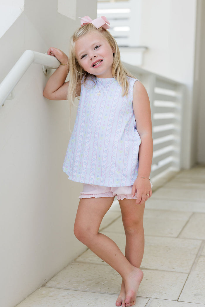James and Lottie - Lottie Bloomer Set - Blue Floral Scallop