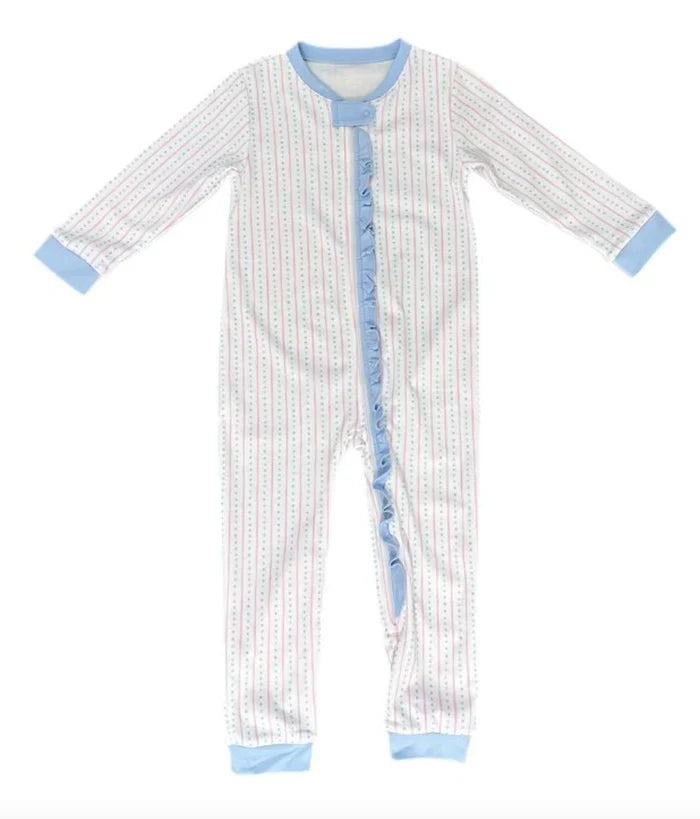 James and Lottie - One Piece Zip Up Pajamas - Simply Sweet Blue Dot