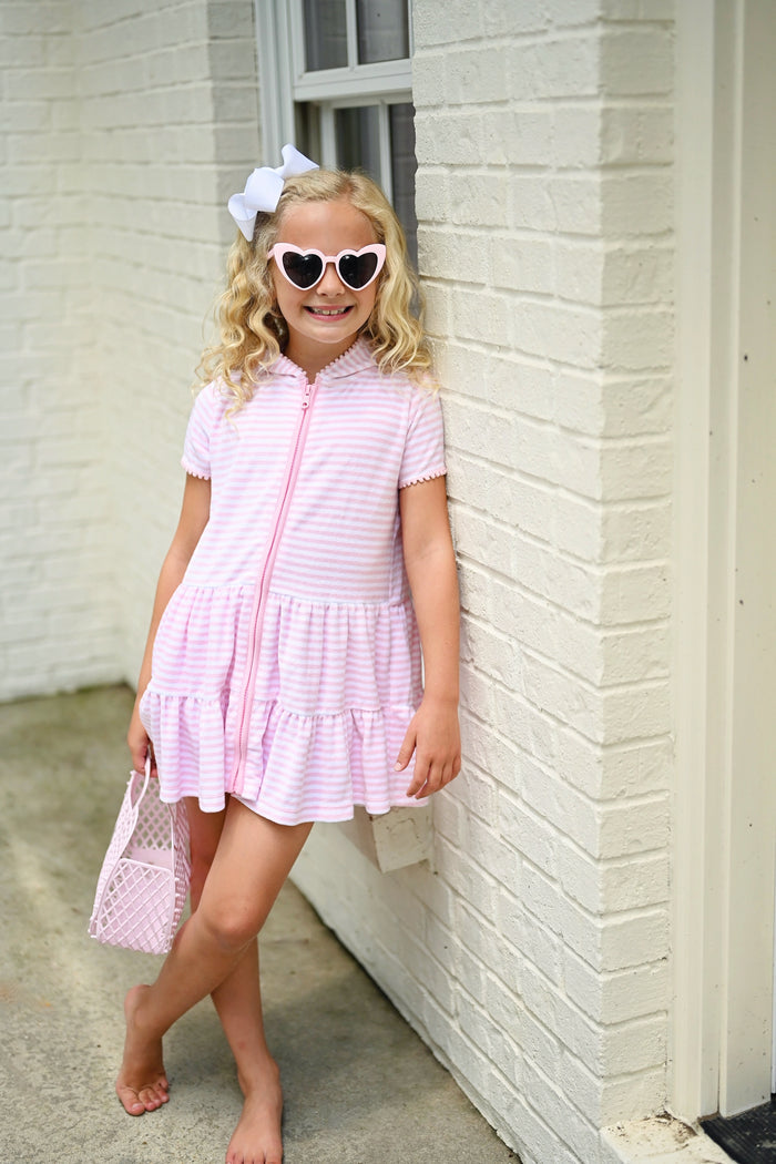 James and Lottie - Terrycloth Cover-Up - Pink Stripe