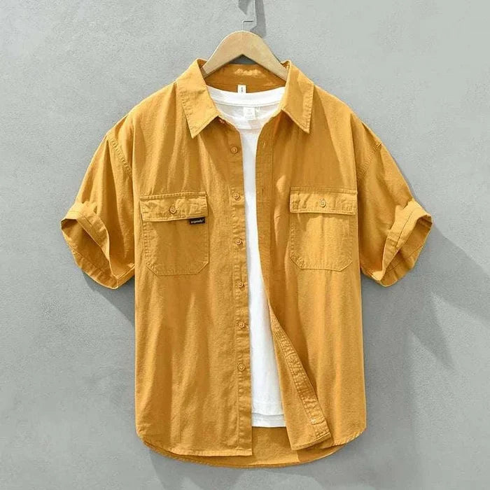 Japanese loose short sleeve summer shirt - AntoniosClothing - Yellow