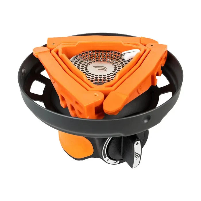 Jetboil Flash 1.0L stove system with foldable burner support, designed for compact storage and easy transport.  from  John Bull Clothing