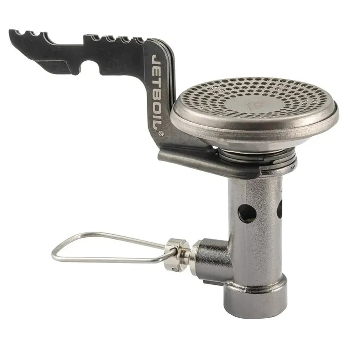 Close-up of Jetboil Stash Carbon Camping Stove burner head with precision flame control, designed for efficient portable cooking.  from  John Bull Clothing
