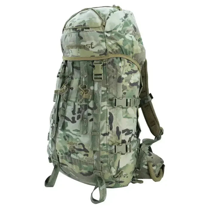 Karrimor SF Sabre 45 PLCE Rucksack in camouflage pattern, built with 1000 denier nylon for rugged outdoor and military applications. Multicam from  John Bull Clothing
