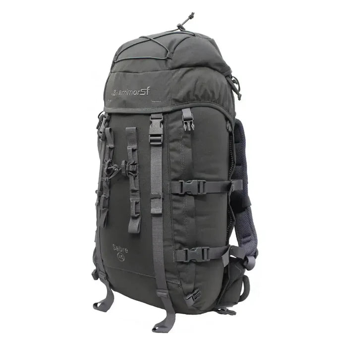 Karrimor SF Sabre 45 PLCE Rucksack in dark grey, featuring robust construction and 45 litre storage for hiking, military, or survival use. Grey from  John Bull Clothing