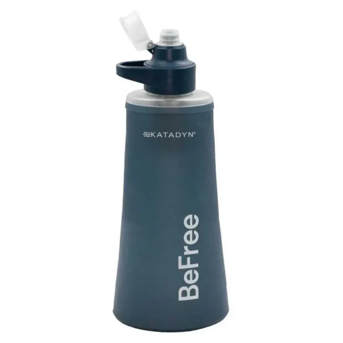 Katadyn BeFree AC Water Filter Bottle 1.0L in Slate Blue with flip-top cap, ideal for outdoor hydration and water purification on the go. Blue from  John Bull Clothing