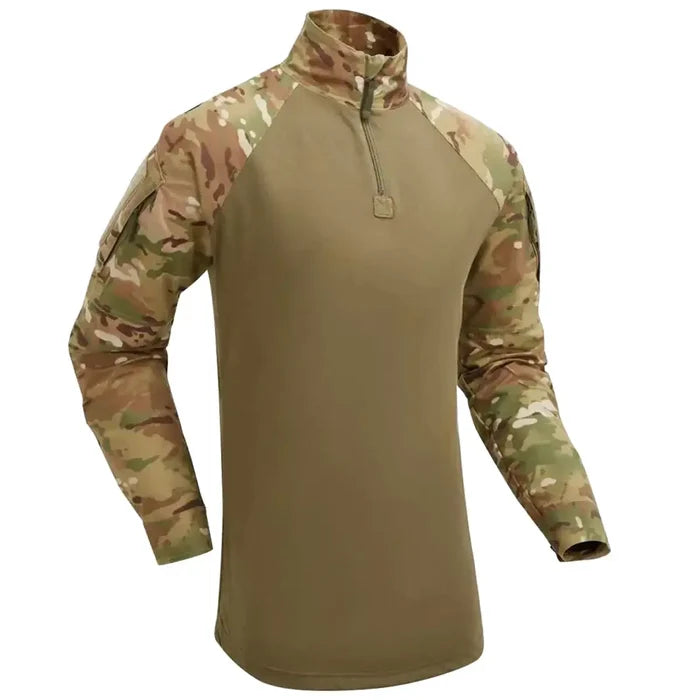 Keela Tactical UBAC Combat Shirt Multicam with camouflage sleeves and olive torso, ideal for military uniforms and tactical operations.  from  John Bull Clothing