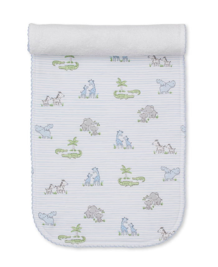 Kissy Kissy - Burp Cloth - Safari Party Blue