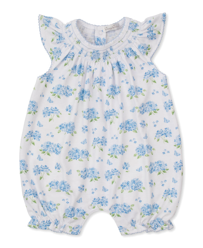 Kissy Kissy - Short Smocked Romper - Heavenly Hydrangeas Blue