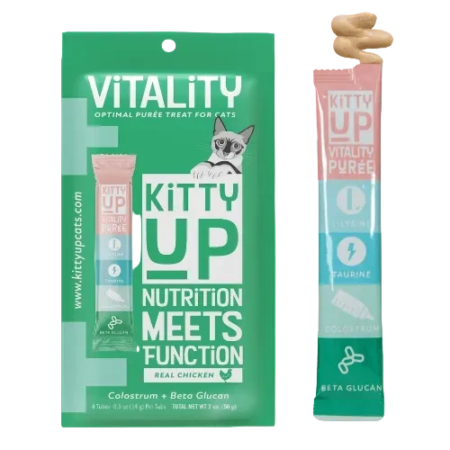Kitty Up Vitality Immune Support Optimal Puree Treat or Cats with Colostrum and Beta Glucan. 4 pack