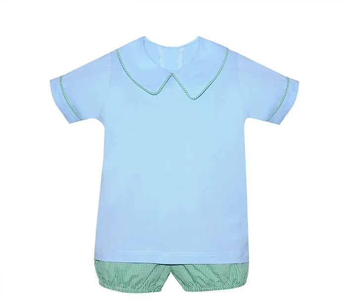 Knit Diaper Set - Blue with Green Gingham