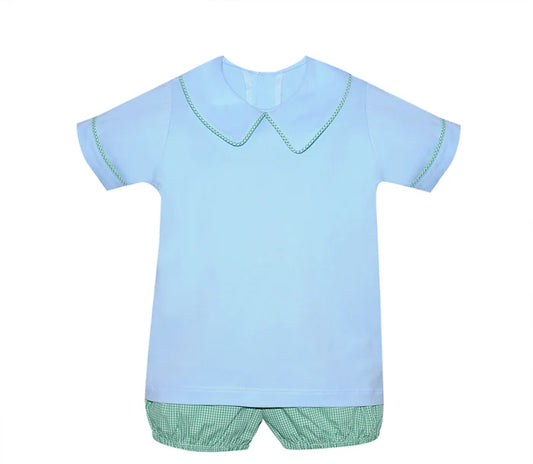 Knit Diaper Set - Blue with Green Gingham