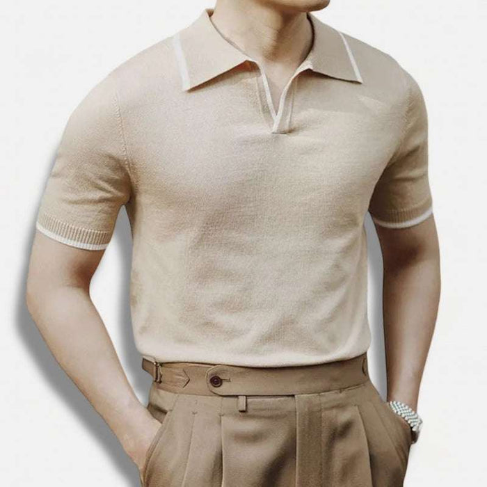 Knitted polo collar t-shirt - AntoniosClothing - Khaki