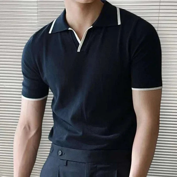 Knitted polo collar t-shirt - AntoniosClothing - Black
