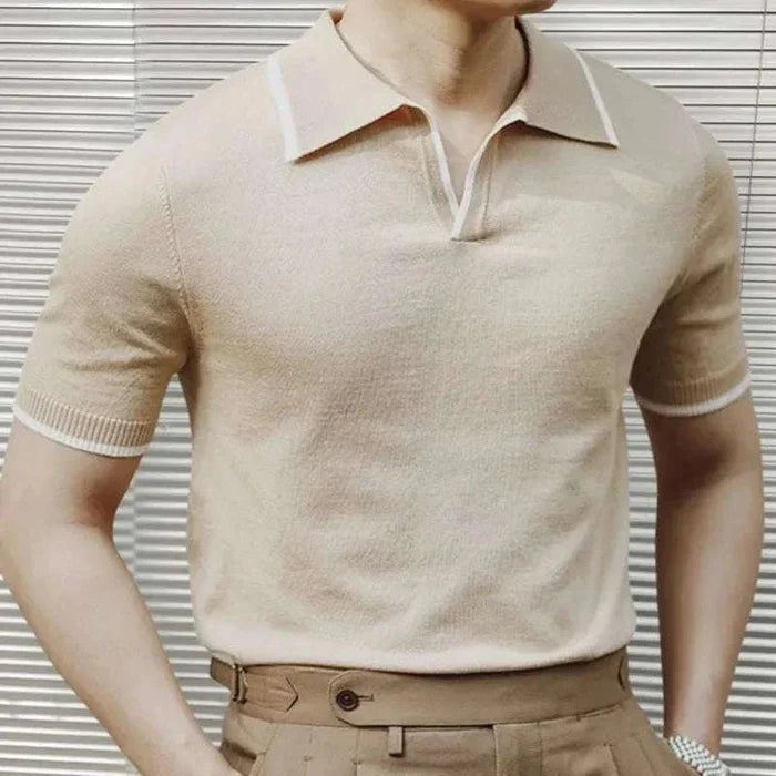 Knitted polo collar t-shirt - AntoniosClothing - Khaki