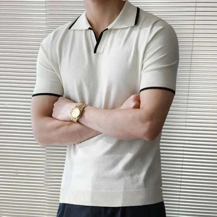 Knitted polo collar t-shirt - AntoniosClothing - White
