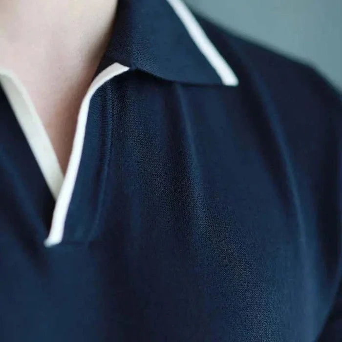 Knitted polo collar t-shirt - AntoniosClothing - White