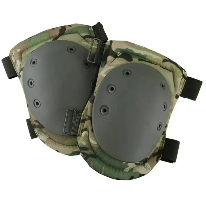 Kombat Airsoft Armoured Knee Pads in camouflage design with reinforced hard shell protection and adjustable straps for secure fit during airsoft battles. BTP from  John Bull Clothing