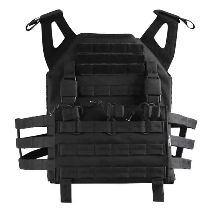 Kombat Buckle-Tek Spec-Ops Jump Plate Carrier in black, featuring MOLLE webbing and adjustable straps for airsoft and tactical use. Black from  John Bull Clothing