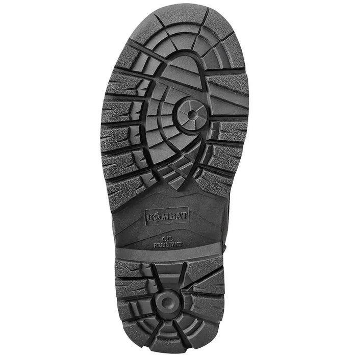 Outsole of Kombat Kids Half Leather Patrol Black Boot with deep tread pattern for enhanced traction and oil-resistant grip.  from  John Bull Clothing
