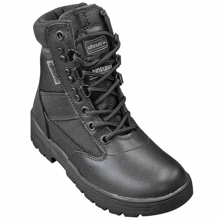 Single Kombat Kids Half Leather Patrol Black Boot showcasing durable leather and nylon upper with reinforced eyelets and ankle support.  from  John Bull Clothing   from  John Bull Clothing
