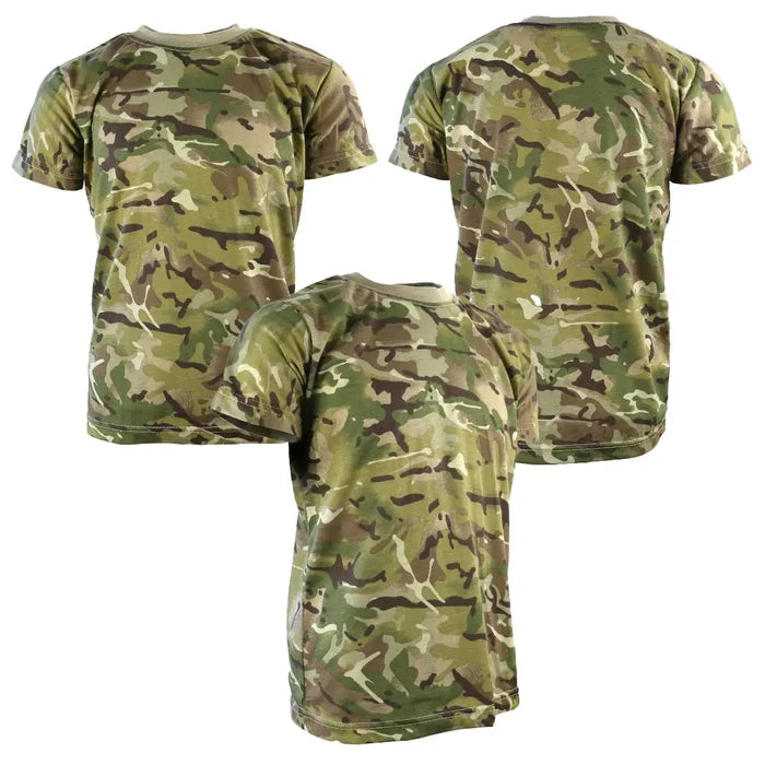Kids camouflage t-shirts in BTP pattern, designed for comfort and durability. Ideal for outdoor play and military-style dress-up.  from  John Bull Clothing