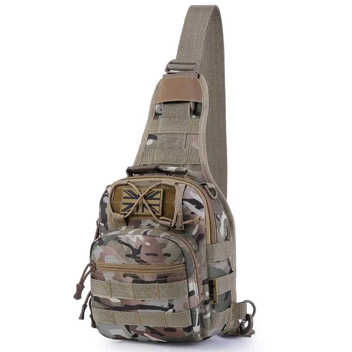 Compact and rugged Kombat Ranger Sling Bag BTP with adjustable strap, multiple compartments, and military-style design for outdoor enthusiasts.  from  John Bull Clothing