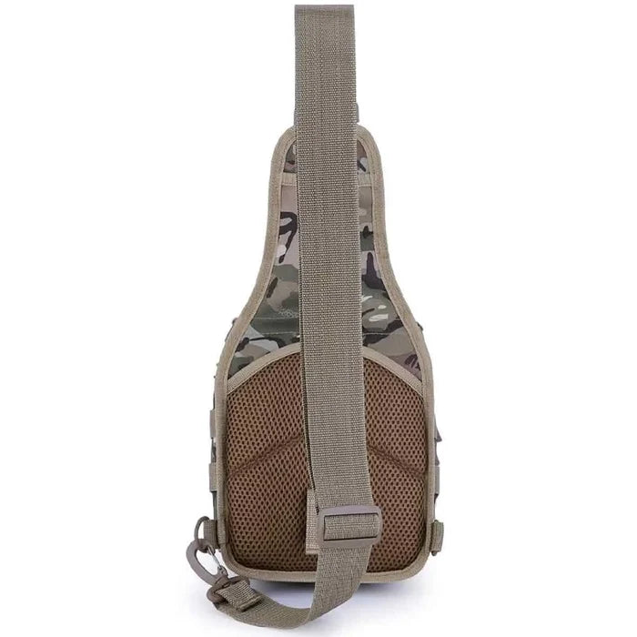 Rear view of the Kombat Ranger Sling Bag BTP, showcasing breathable mesh padding and adjustable strap for comfort during extended wear.  from  John Bull Clothing