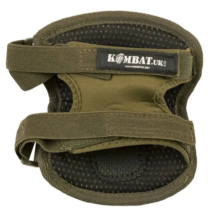 Back view of Kombat Spec-Ops Airsoft Knee Pad in olive green, showcasing adjustable straps and breathable padding for comfort and stability.  from  John Bull Clothing