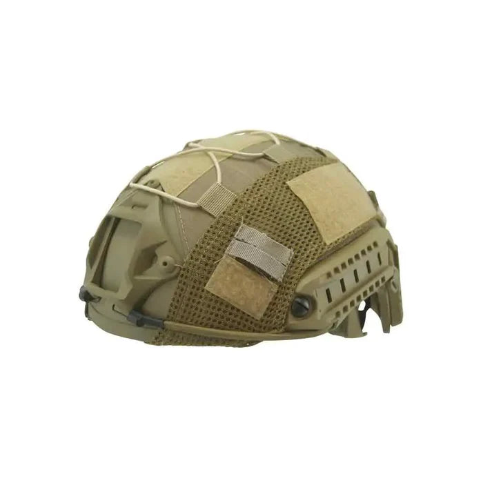 Kombat Tactical Fast Helmet Cover in tan color, designed for enhanced camouflage and gear attachment. Made from durable ripstop material for tactical use. Coyote from  John Bull Clothing