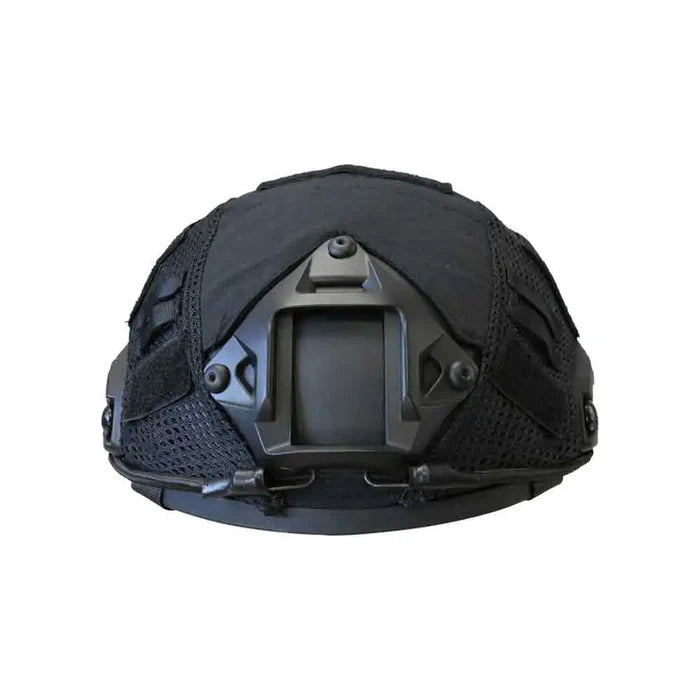 Black Kombat Tactical Fast Helmet Cover featuring mesh panels and Velcro sections for customization. Ideal for military and airsoft applications. Black from  John Bull Clothing