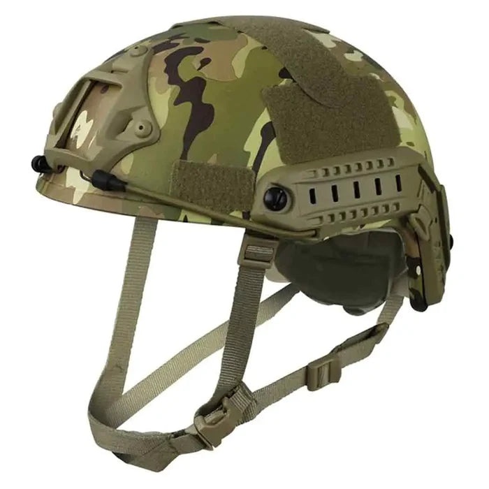 Kombat Tactical Replica Fast Airsoft Helmet in camouflage with adjustable straps and side rails, ideal for airsoft and tactical gear setups BTP from  John Bull Clothing