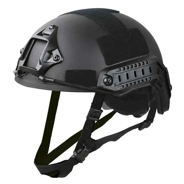 Black Kombat Tactical Replica Fast Airsoft Helmet featuring side mounts and chin strap, perfect for tactical professionals and airsoft players Black from  John Bull Clothing