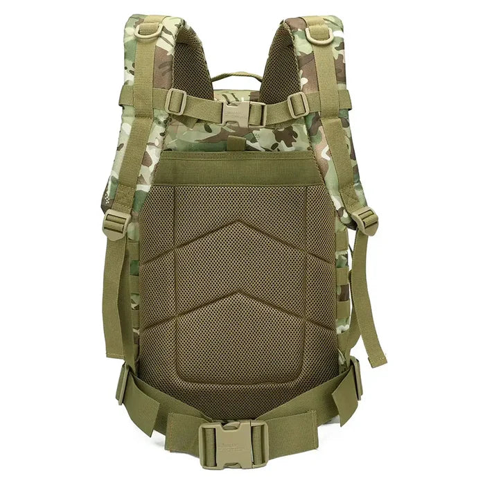 Back view of Kombat Trooper Assault Pack 40 Litre BTP featuring padded mesh back panel and adjustable shoulder and waist straps for comfort.  from  John Bull Clothing