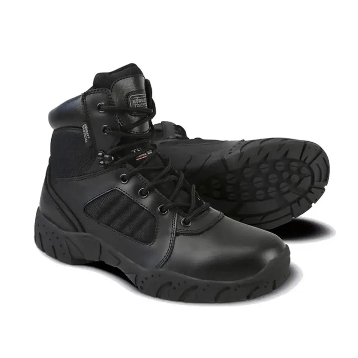 Kombat UK 6 Inch Pro Side Zip Combat Black Boots with reinforced toe, padded ankle support, and slip-resistant sole for police and tactical use. UK 6 from  John Bull Clothing