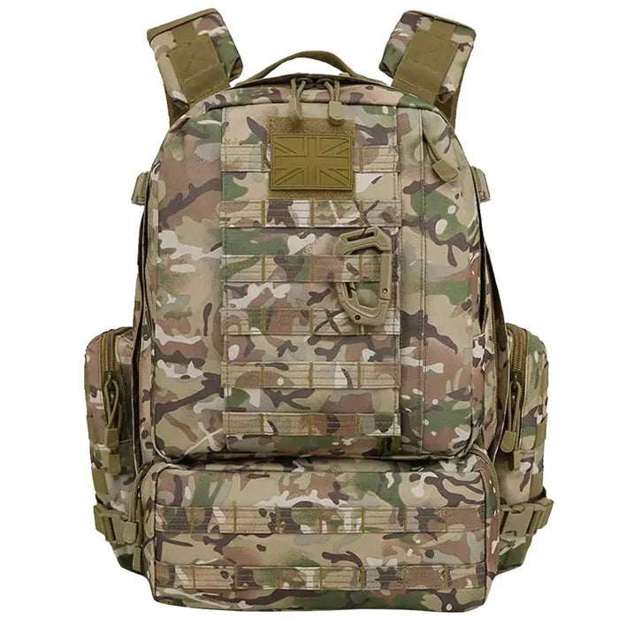 Front view of Kombat Viking Patrol Pack 60 Litre BTP - Tactical Backpack showing UK patch, MOLLE system, and rugged military design.  from  John Bull Clothing