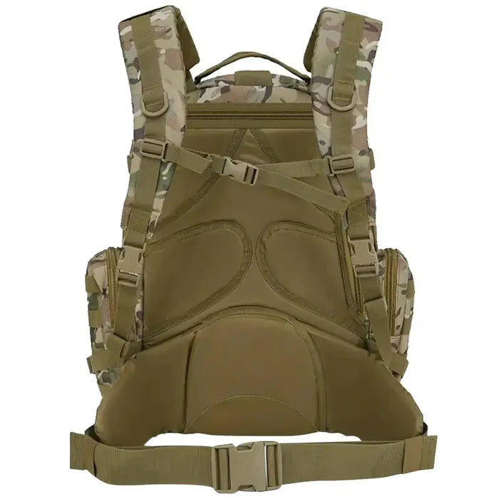 Back view of Kombat Viking Patrol Pack 60 Litre BTP - Tactical Backpack featuring padded straps, sternum and waist support for heavy loads.  from  John Bull Clothing