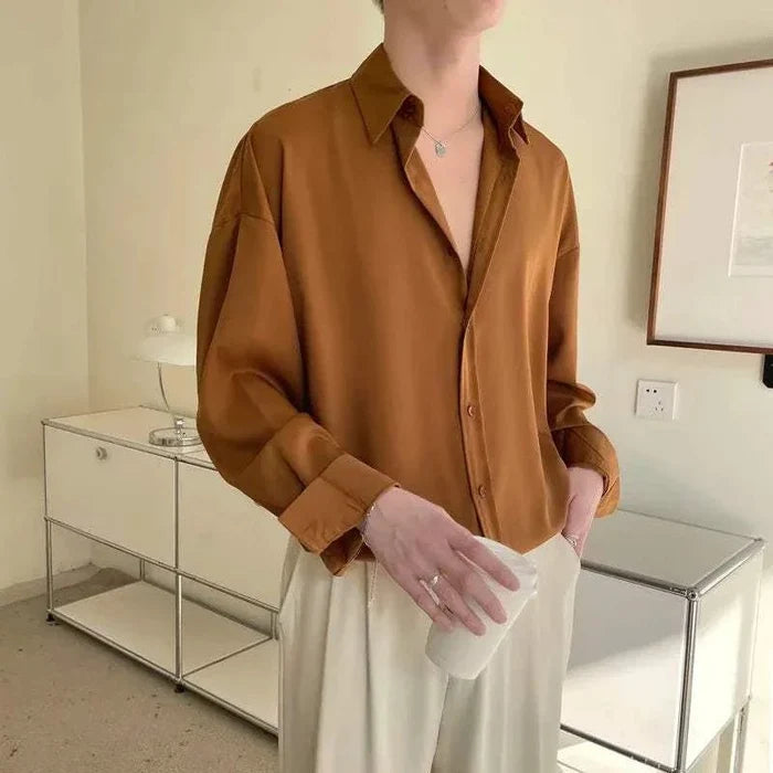 Korean design summer shirt - AntoniosClothing - Khaki