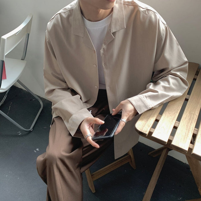 Korean Loose Fit Shirt - AntoniosClothing - Khaki