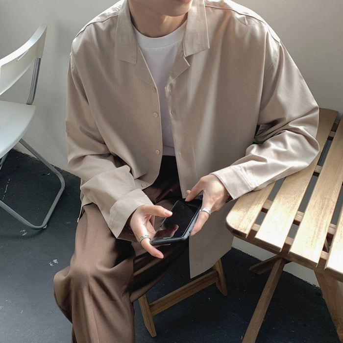 Korean Loose Fit Shirt - AntoniosClothing - Khaki