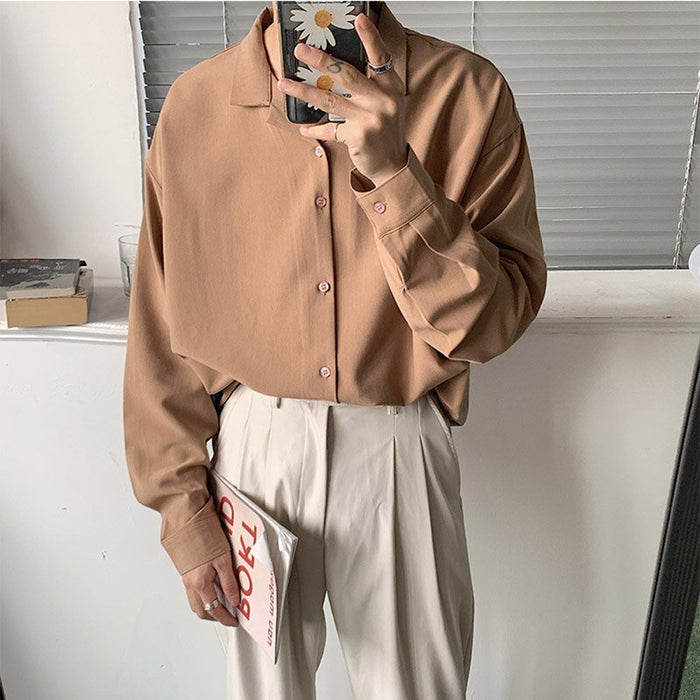 Korean Loose Fit Shirt - AntoniosClothing - Khaki