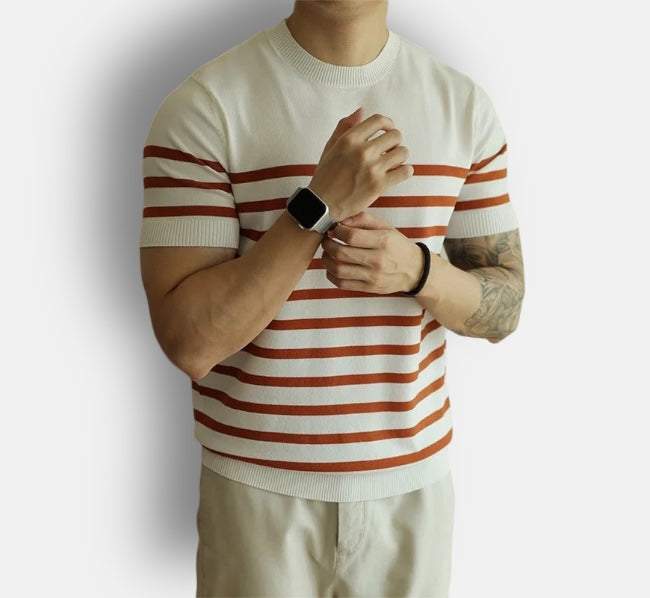 Korean summer striped t-shirt - AntoniosClothing - Navy Blue