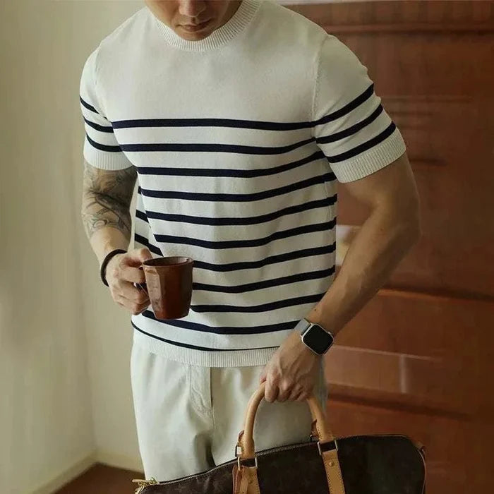 Korean summer striped t-shirt - AntoniosClothing - Navy Blue