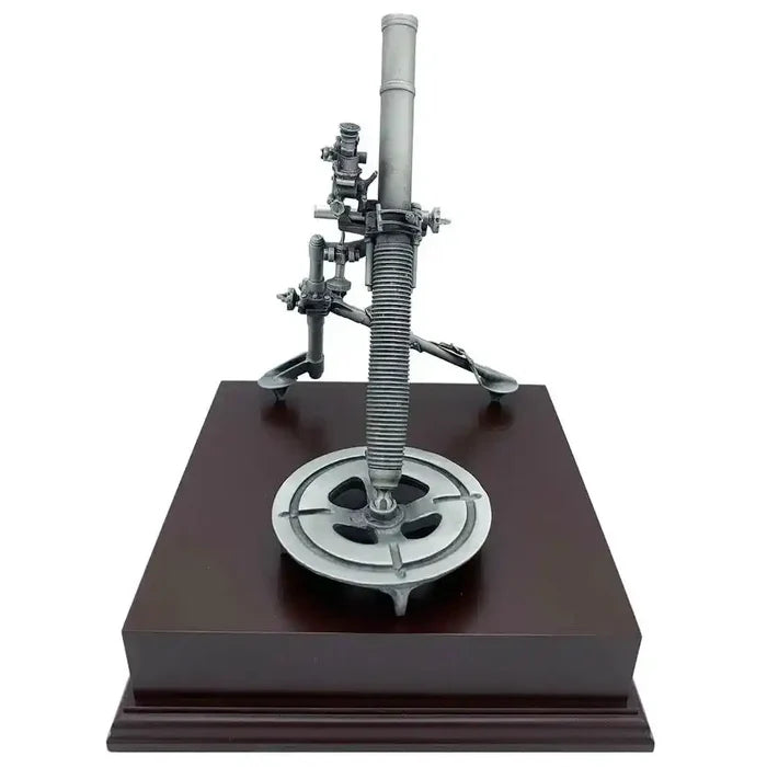 Front view of L16 81mm Mortar Pewter Statue, highlighting precision craftsmanship and realistic design for military decor collectors.  from  John Bull Clothing