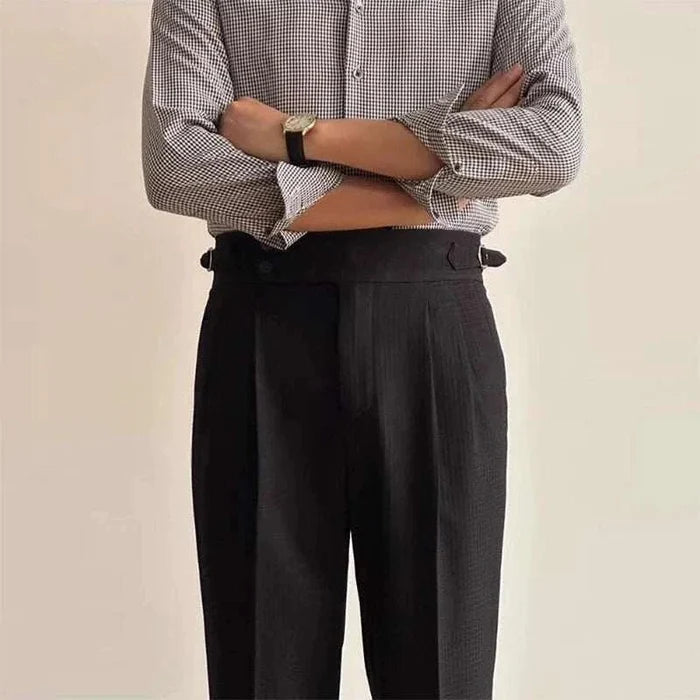 Lace-up belt high-waist trousers - AntoniosClothing - Black