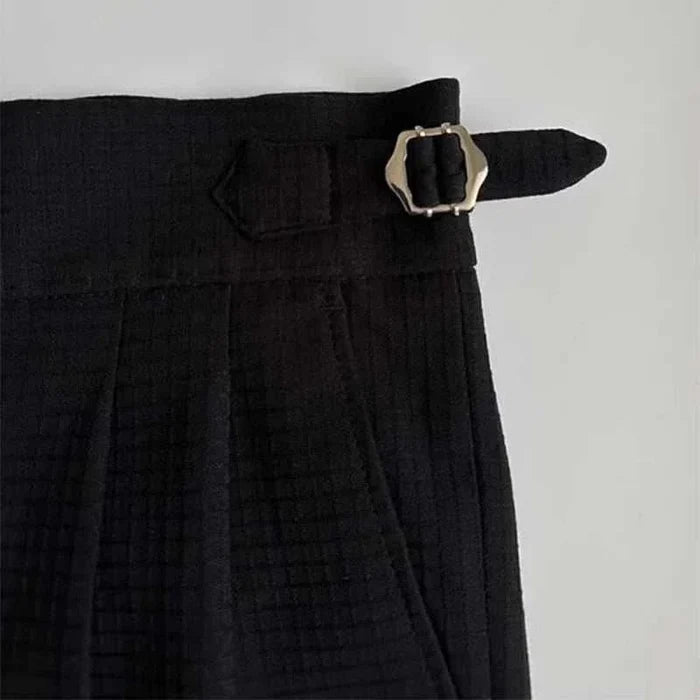 Lace-up belt high-waist trousers - AntoniosClothing - Black