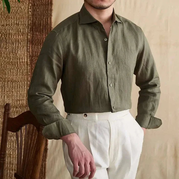 Lightweight linen long-sleeve shirt - AntoniosClothing - Army green